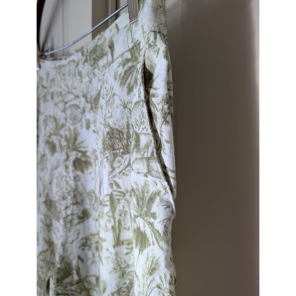 Rachel Zoe Linen 2-pc Top + Wide Leg Cropped Pants Green & Ivory Toile Sz Large - Picture 6 of 9